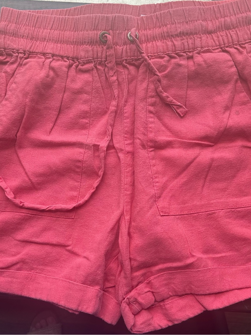 Zenana Outfitters Coral Pink High-Rise Drawstring Shorts